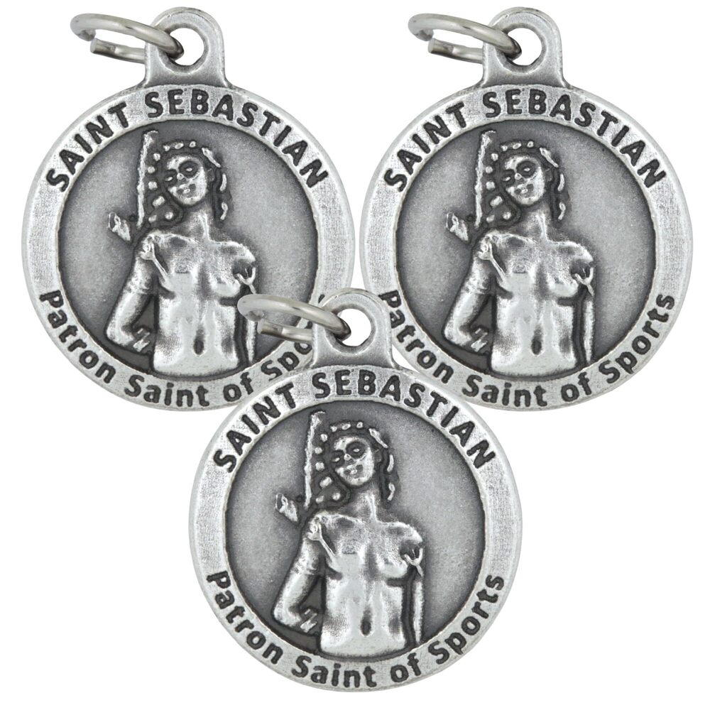 1257 St. Sebastian Patron Saint of Sports Silver Toned Medals Ideal